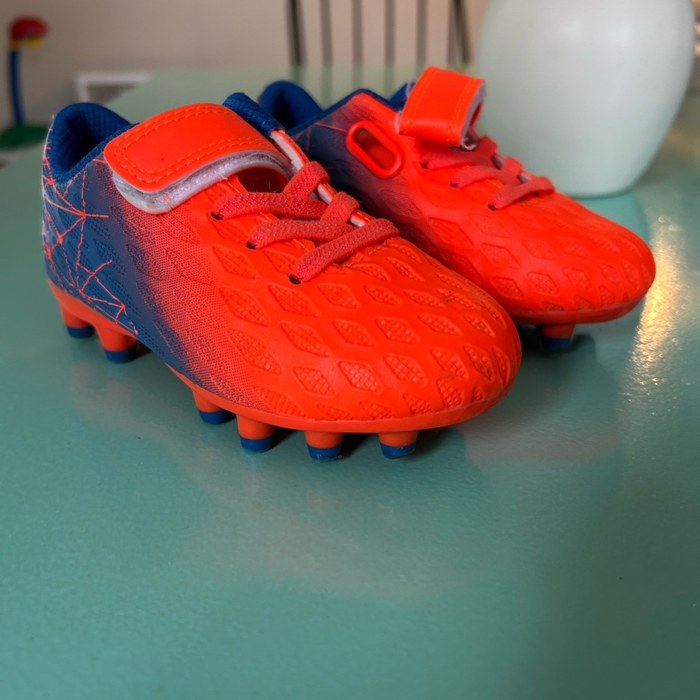 Bright Orange and Blue Kids Soccer Cleats